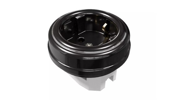 Ретро розетка фарфоровая с заземляющим контактом, без подъемной рамки, цвет - платина на черном, серия «МезонинЪ» GE70301-52k - фото 111299