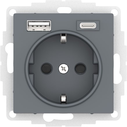 Грифель Розетка 16А с USB A+C (5В/2,4А/3 А, 2х5В/1,5А), мех Systeme Electric AtlasDesign ATN000732 - фото 74169