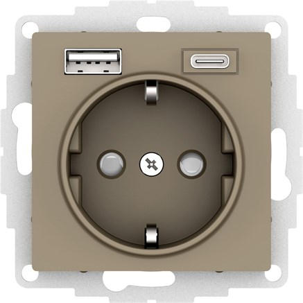 Шампань Розетка 16А с USB A+C (5В/2,4А/3 А, 2х5В/1,5А), мех Systeme Electric AtlasDesign ATN000532 - фото 74305