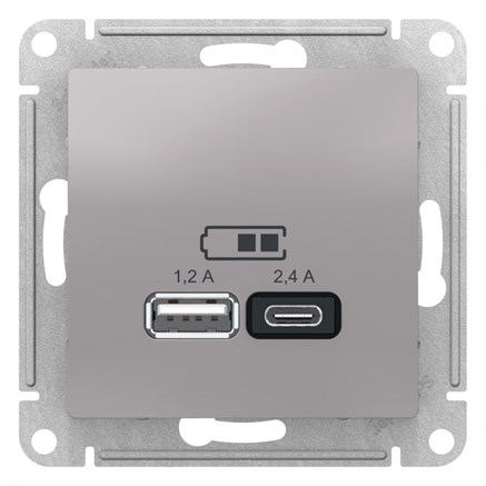 Алюминий USB A+С, 5В/2,4А, 2х5В/1,2А, механизм Systeme Electric AtlasDesign ATN000339 - фото 74532