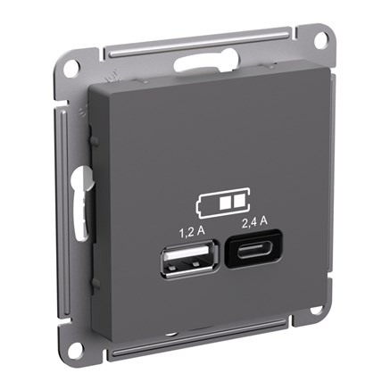 Базальт Розетка USB А+С, 5В/2,4 А, 2х5В/1,2 А, механизм Systeme Electric AtlasDesign ATN001439 - фото 74539