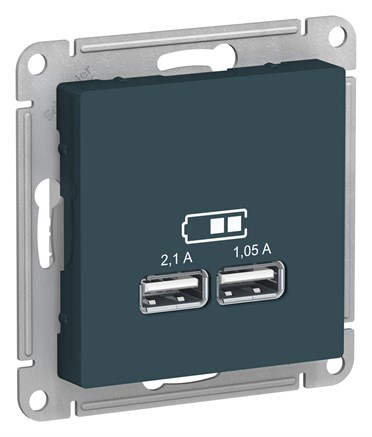 Изумруд USB, 5В, 1 порт x 2,1 А, 2 порта х 1,05 А, механизм Systeme Electric AtlasDesign ATN000833 - фото 74565