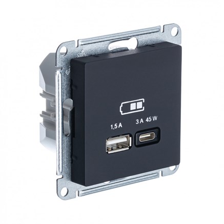 Карбон USB Розетка A + тип-C 45W высокоскор.заряд. QC, PD, мех. Systeme Electric AtlasDesign ATN001029 - фото 74568