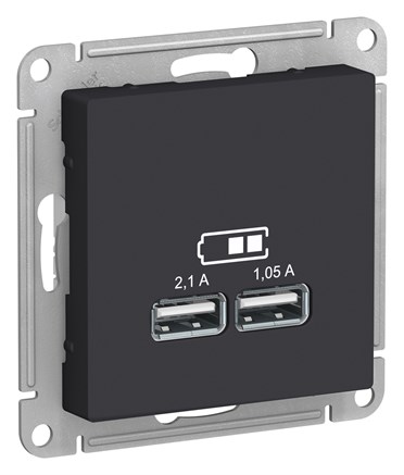 Карбон USB, 5В, 1 порт x 2,1 А, 2 порта х 1,05 А, механизм Systeme Electric AtlasDesign ATN001033 - фото 74570