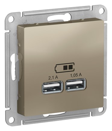 Шампань USB, 5В, 1 порт x 2,1 А, 2 порта х 1,05 А, механизм Systeme Electric AtlasDesign ATN000533 - фото 74593