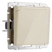 Розетка влагозащ. с зазем. с защит. крышкой и шторками (айвори акрил) W1171243