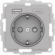 Алюминий Розетка 16А с USB A+C (5В/2,4А/3 А, 2х5В/1,5А), мех Systeme Electric AtlasDesign ATN000332