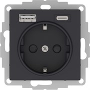 Карбон Розетка 16А с USB A+C (5В/2,4А/3 А, 2х5В/1,5А), мех Systeme Electric AtlasDesign ATN001032