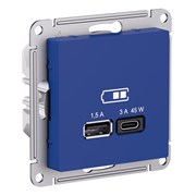 Аквамарин Розетка USB A + тип-C 45Вт высокоскор.заряд. QC,PD, механизм Systeme Electric AtlasDesign ATN001129