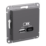 Базальт Розетка USB А+С, 5В/2,4 А, 2х5В/1,2 А, механизм Systeme Electric AtlasDesign ATN001439