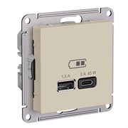 Песочный Розетка USB A + тип-C 45Вт высокоскор.заряд. QC,PD, механизм Systeme Electric AtlasDesign ATN001229