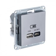 Сталь USB Розетка A + тип-C 45W высокоскор.заряд. QC, PD, мех. Systeme Electric AtlasDesign ATN000929