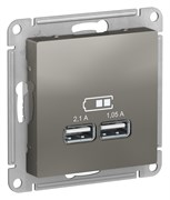 Сталь USB, 5В, 1 порт x 2,1 А, 2 порта х 1,05 А, механизм Systeme Electric AtlasDesign ATN000933