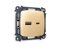 MO611010 Комплект механизма розетки OMEGA Шампань 2USB A+C 20W (быстрая зарядка) QUANT (OP6110, VM177), AMBRELLA VOLT, MO611010